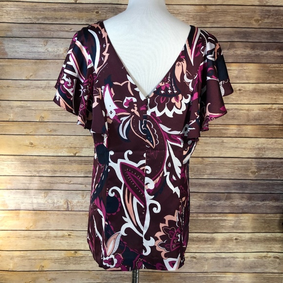 Banana Republic Purple Paisley V Back Satin Blouse - Picture 2 of 8